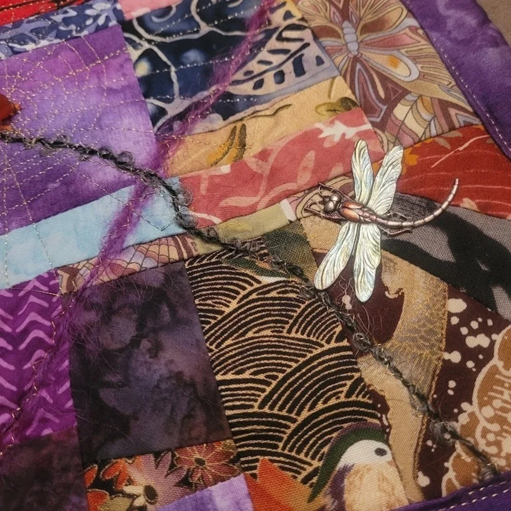 Vintage Signed Handmade Crazy Quilt Embroider Patchwork Wall Decor Art OOAK HTF